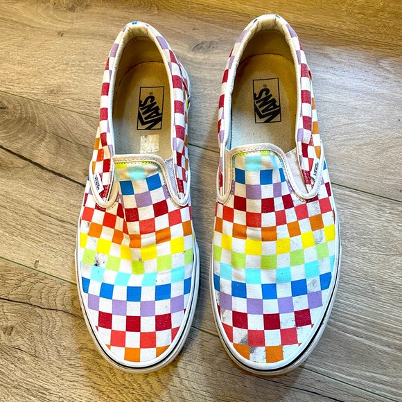 Vans rainbow check slip ons canvas skateboard men’s size 11.5 - Picture 1 of 5